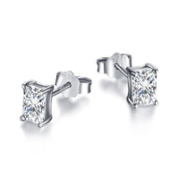 [Luckin Jewelry]Stylish Shiny Rectangular Center Stone Stud Earrings