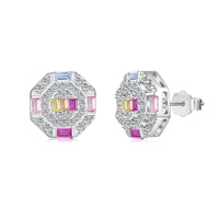 [Luckin Jewelry]Ornate Colorful Octagon Shape Daily Earrings