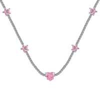 [Luckin Jewelry]Dazzling Pink Heart Flower Necklace