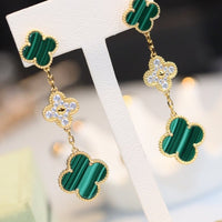 [Luckin Jewelry]CLOVER EARRINGS GOLD MALACHITE DIAMOND 3 MOTIF