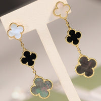 [Luckin Jewelry]CLOVER EARRINGS GOLD ONYX MOP 3 MOTIF