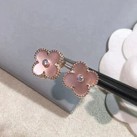 [Luckin Jewelry]CLOVER MEDIUM 1 MOTIFS  PINK MOP DIAMOND EARRINGS