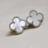 [Luckin Jewelry]CLOVER MEDIUM 1 MOTIFS  WHITE MOP EARRINGS SILVER