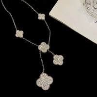 [Luckin Jewelry]CLOVER 5 MOTIFS SILVER DIAMONDS NECKLACE