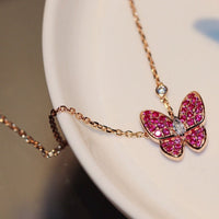 [Luckin Jewelry]BUTTERFLY RED DIAMOND ROSE GOLD NECKLACE