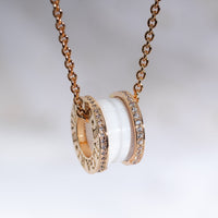 [Luckin Jewelry]ZERO 1 WHITE CERAMIC PINK GOLD DIAMOND NECKLACE