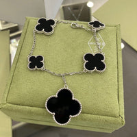 [Luckin Jewelry]CLOVER 5 MOTIFS SIVLER ONYX BRACELET