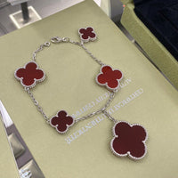 [Luckin Jewelry]CLOVER 5 MOTIFS SIVLER CARNELIAN BRACELET