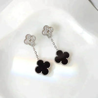 [Luckin Jewelry]CLOVER 2 MOTIFS  DIAMOND ONYX EARRINGS SILVER