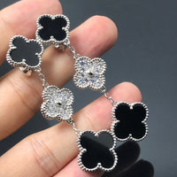 [Luckin Jewelry]CLOVER 3 MOTIF DIAMOND ONYX SILVER EARRINGS