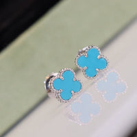 [Luckin Jewelry]CLOVER MINI TURQUOISE SILVER STUD EARRINGS