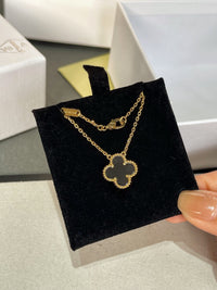 [Luckin Jewelry]CLOVER ROCK CRYSTAL ROSE GOLD NECKLACE