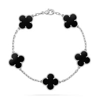 [Luckin Jewelry]CLOVER 5 MOTIF ONYXS  BRACELET SILVER