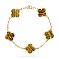 [Luckin Jewelry]CLOVER  5 MOTIFS TIGER EYE BRACELET