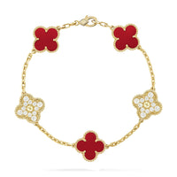 [Luckin Jewelry]CLOVER 5 MOTIFS CARNELIAN DIAMOND BRACELET