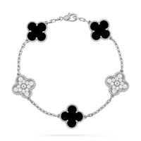 [Luckin Jewelry]CLOVER 5 MOTIF ONYXS DIAMOND BRACELET SILVER