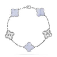 [Luckin Jewelry]CLOVER  5 MOTIF DIAMOND PURPLE CHALCEDONY BRACELET SILVER