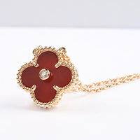[Luckin Jewelry]CLOVER 15MM DIAMOND CARNELIAN NECKLACE