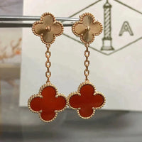 [Luckin Jewelry]CLOVER 2 MOTIF  LASER CARNELIAN EARRINGS