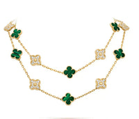 [Luckin Jewelry]CLOVER 20 MOTIFS MALACHITE DIAMOND NECKLACE