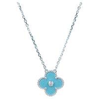[Luckin Jewelry]CLOVER 15MM DIAMOND SVRES PORCELAIN  NECKLACE SILVER