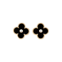 [Luckin Jewelry]CLOVER MEDIUM 1 MOTIFS ONYX DIAMOND EARRINGS