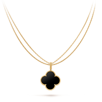 [Luckin Jewelry]CLOVER 25MM GOLD ONYX BIG CLOVER NECKLACE