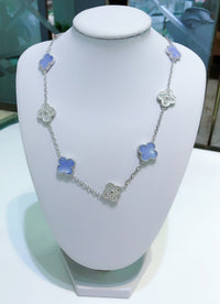 [Luckin Jewelry]CLOVERS THE 10-MOTIFS CHALCEDONY DIAMONDS SILVER NECKLACE
