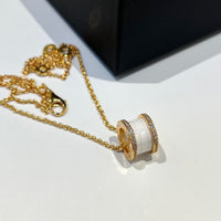 [Luckin Jewelry]ZERO 1 WHITE CERAMIC DIAMOND PINK GOLD NECKLACE